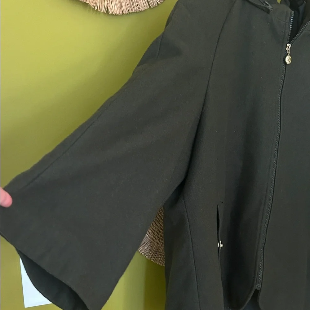 Betsy Johnson Hooded Cape pea coat-dark green - Picture 2 of 5
